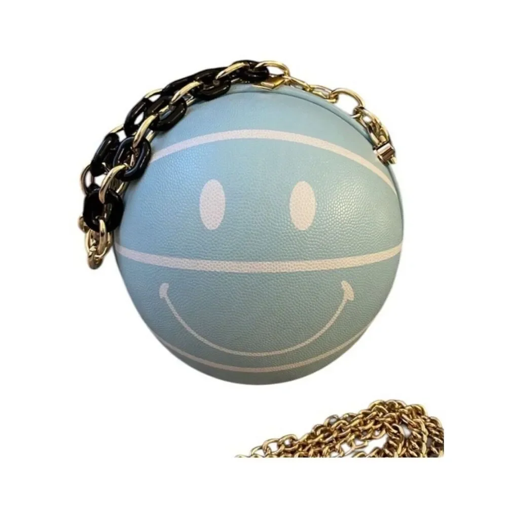 Light Blue Basketball Shaped Hand Bag Chains Shoulder Crossbody Novelty Bag New